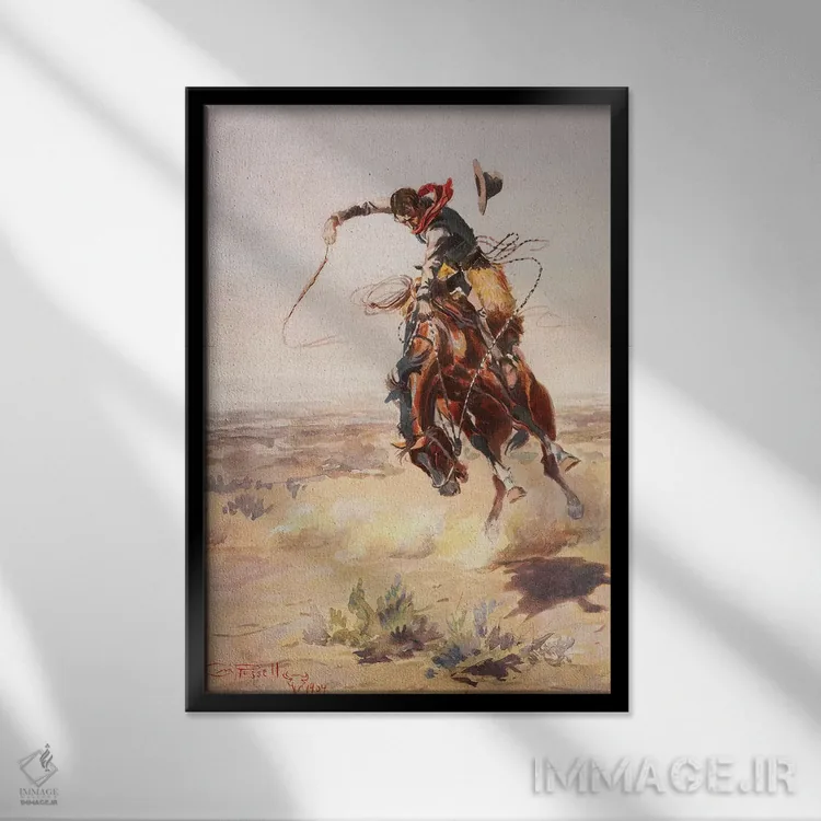 تابلو دکوراتیو یک اسب بد اثر چارلز ماریون راسل - نمای قابدار مشکی