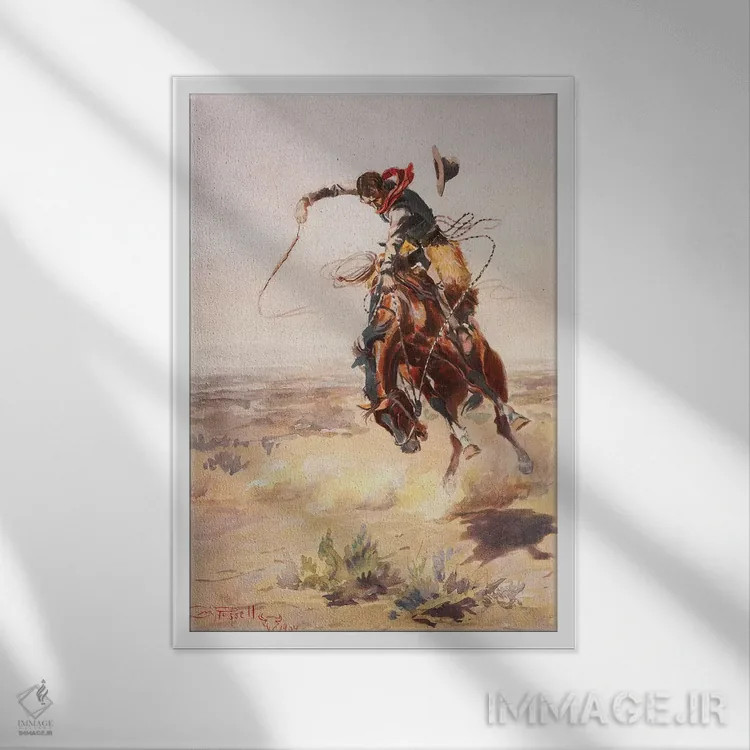 تابلو دکوراتیو یک اسب بد اثر چارلز ماریون راسل - نمای قابدار سفید