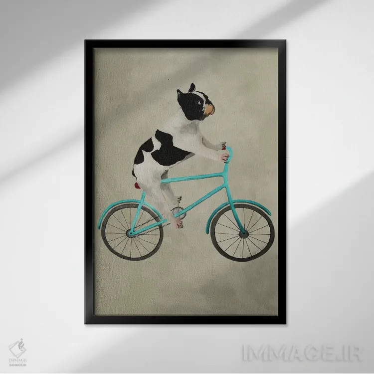تابلو دکوراتیو بولداگ روی دوچرخه اثر کوکو د پاریس - نمای قابدار مشکی