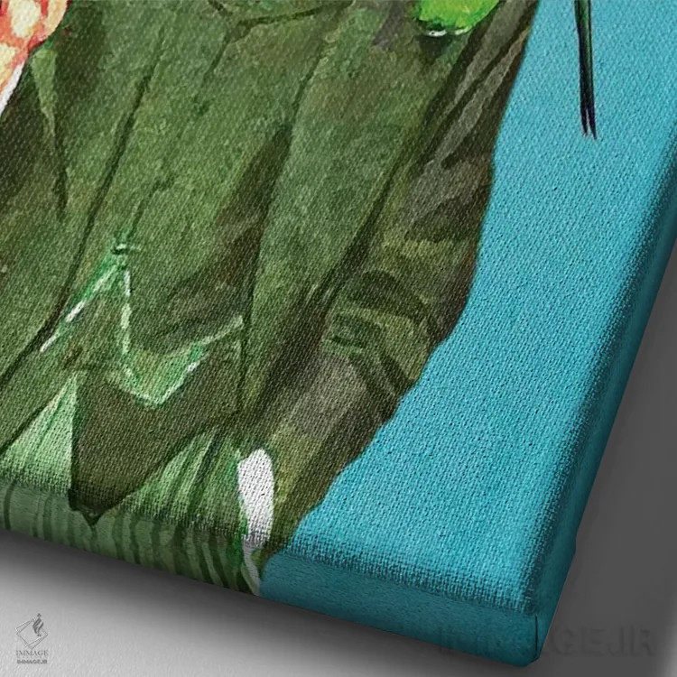 تابلو دکوراتیو روباه با کلاه و پرندگان اثر کوکو د پاریس - نمای نزدیک بافت بوم