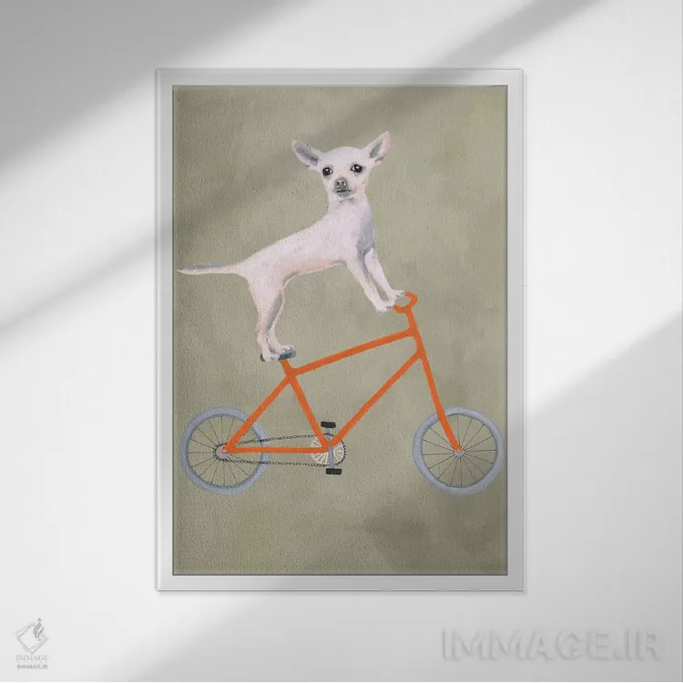 تابلو دکوراتیو چی واوا روی دوچرخه اثر کوکو د پاریس - نمای قابدار سفید