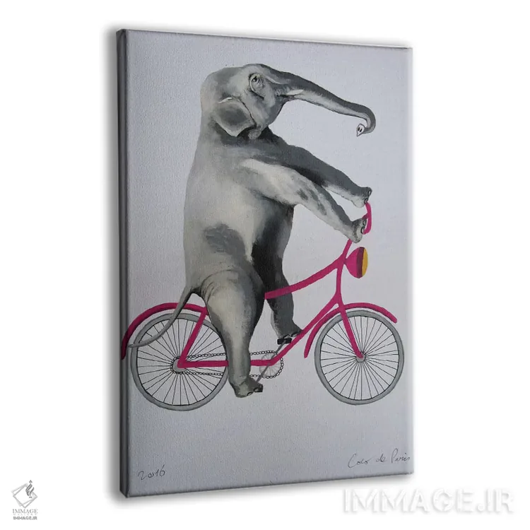 تابلو دکوراتیو فیل روی دوچرخه اثر کوکو د پاریس - نمای پرسپکتیو محصول