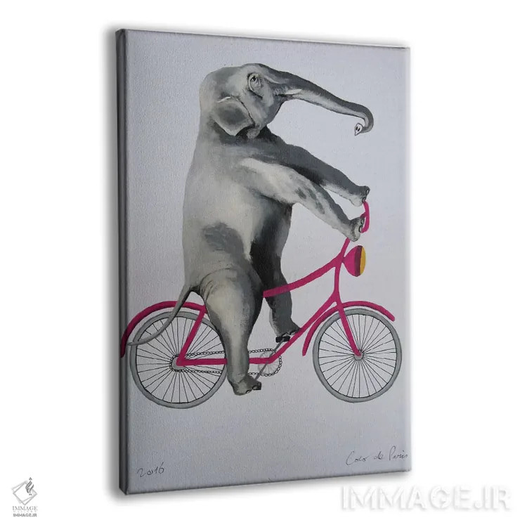 تابلو دکوراتیو فیل روی دوچرخه اثر کوکو د پاریس - نمای پرسپکتیو محصول