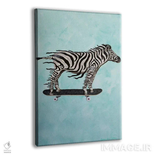 تابلو دکوراتیو گورخر اسکیت سوار اثر کوکو د پاریس - نمای پرسپکتیو محصول