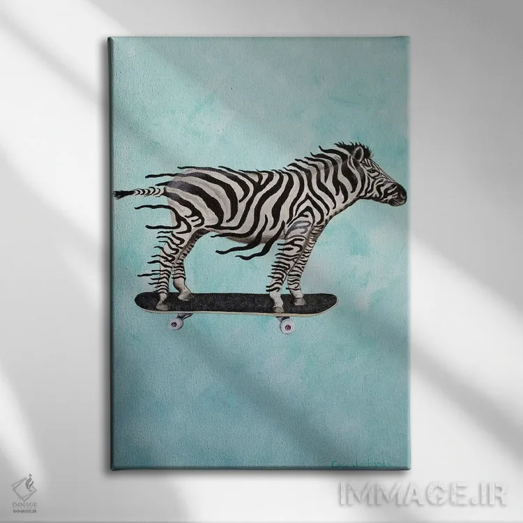 تابلو دکوراتیو گورخر اسکیت سوار اثر کوکو د پاریس - نمای روبهرو روی دیوار