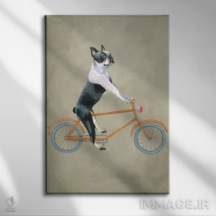 تابلو دکوراتیو بوستون تریر روی دوچرخه اثر کوکو د پاریس - نمای روبهرو روی دیوار