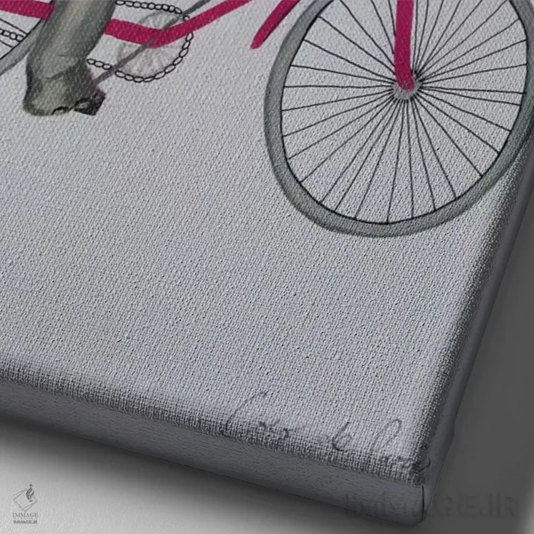 تابلو دکوراتیو فیل روی دوچرخه اثر کوکو د پاریس - نمای نزدیک بافت بوم