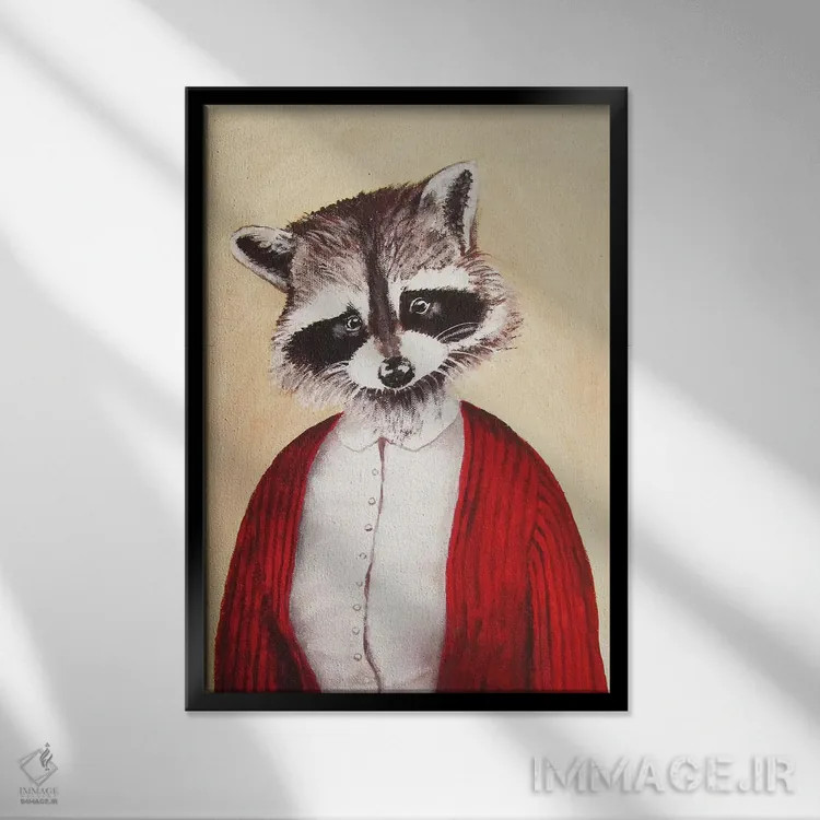 تابلو دکوراتیو راکون بانو اثر کوکو د پاریس - نمای قابدار مشکی