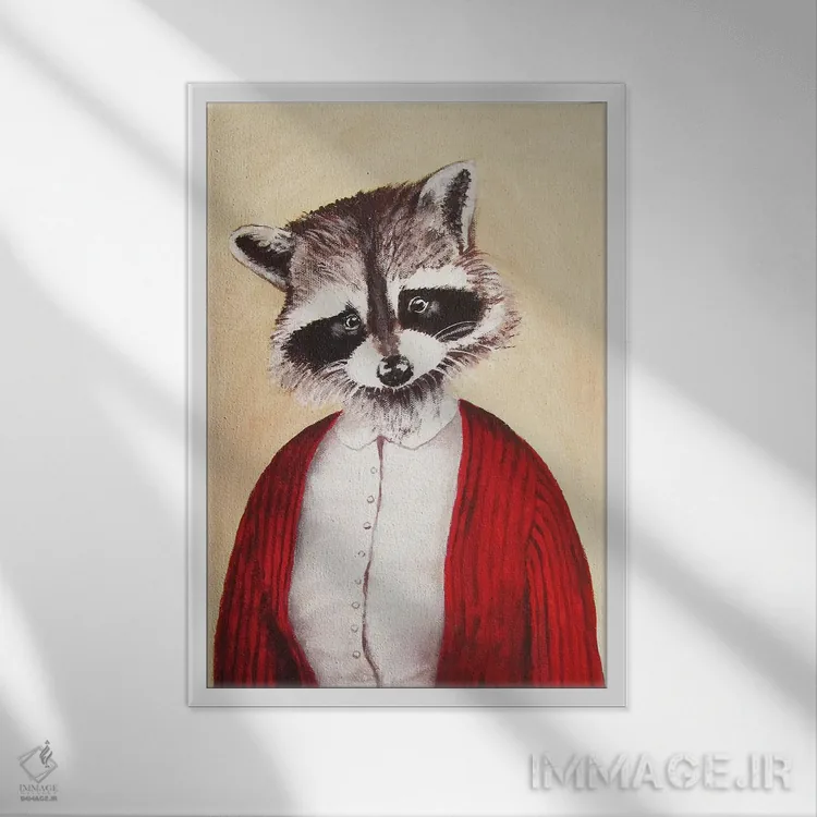 تابلو دکوراتیو راکون بانو اثر کوکو د پاریس - نمای قابدار سفید