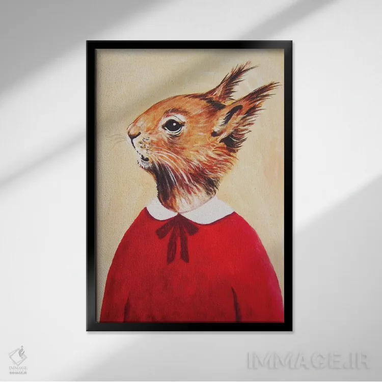 تابلو دکوراتیو دختر سنجاب اثر کوکو د پاریس - نمای قابدار مشکی