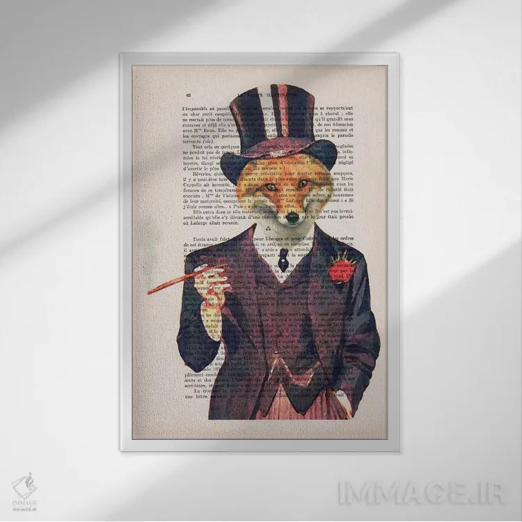 تابلو دکوراتیو روباه شیک پوش اثر کوکو د پاریس - نمای قابدار سفید