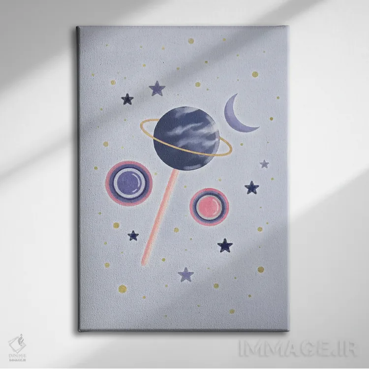 تابلو دکوراتیو آبنبات چوبی فضایی اثر امانوئلا کاراتونی - نمای روبهرو روی دیوار