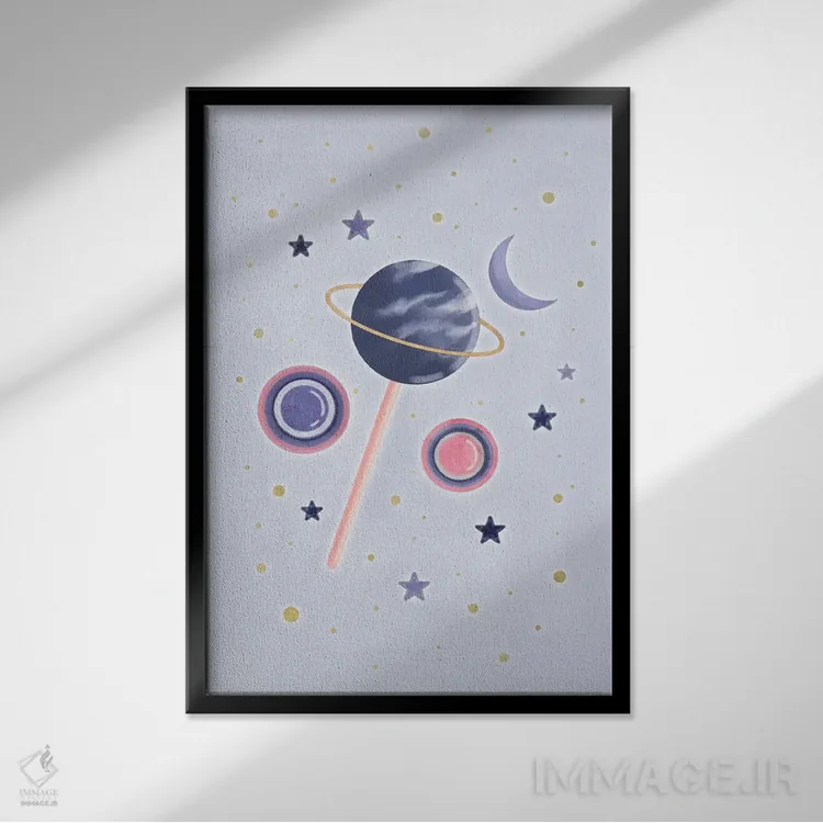 تابلو دکوراتیو آبنبات چوبی فضایی اثر امانوئلا کاراتونی - نمای قابدار مشکی