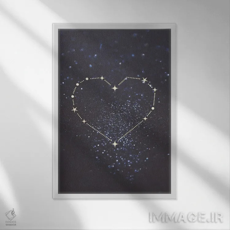 تابلو دکوراتیو صورت فلکی قلب طلایی اثر امانوئلا کاراتونی - نمای قابدار سفید