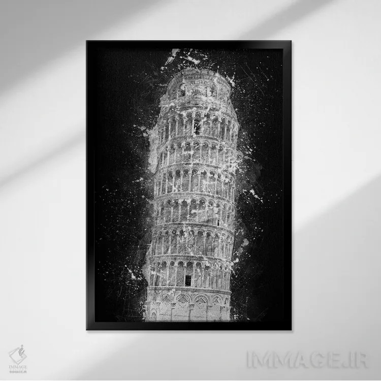 تابلو دکوراتیو برج کج پیزا اثر کورنل ولاد - نمای قابدار مشکی