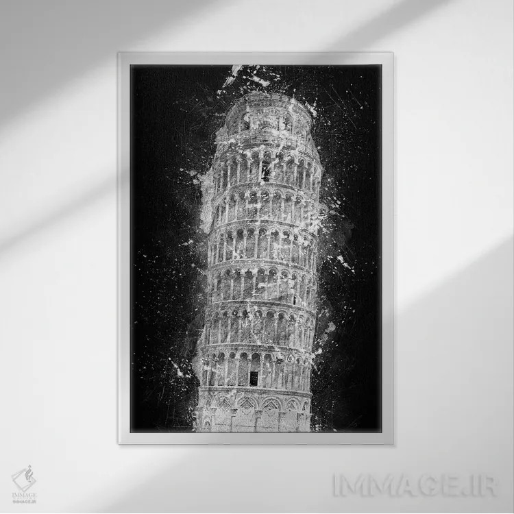 تابلو دکوراتیو برج کج پیزا اثر کورنل ولاد - نمای قابدار سفید