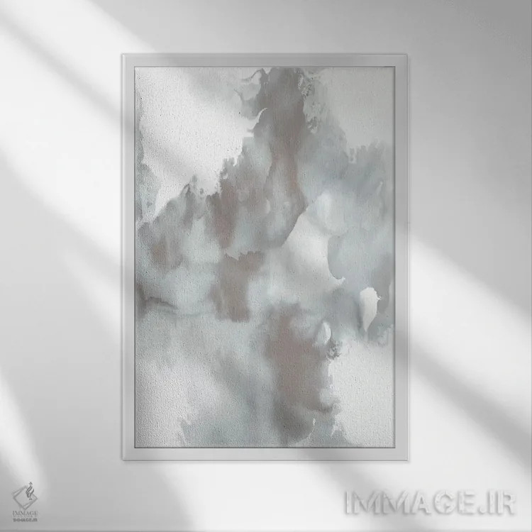 تابلو دکوراتیو مکان یابی در خاکستری ۱ اثر دنیلا هادسون - نمای قابدار سفید
