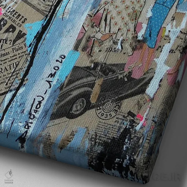 تابلو دکوراتیو کلژ روزنامه ای اثر دیوید دریوتون - نمای نزدیک بافت بوم