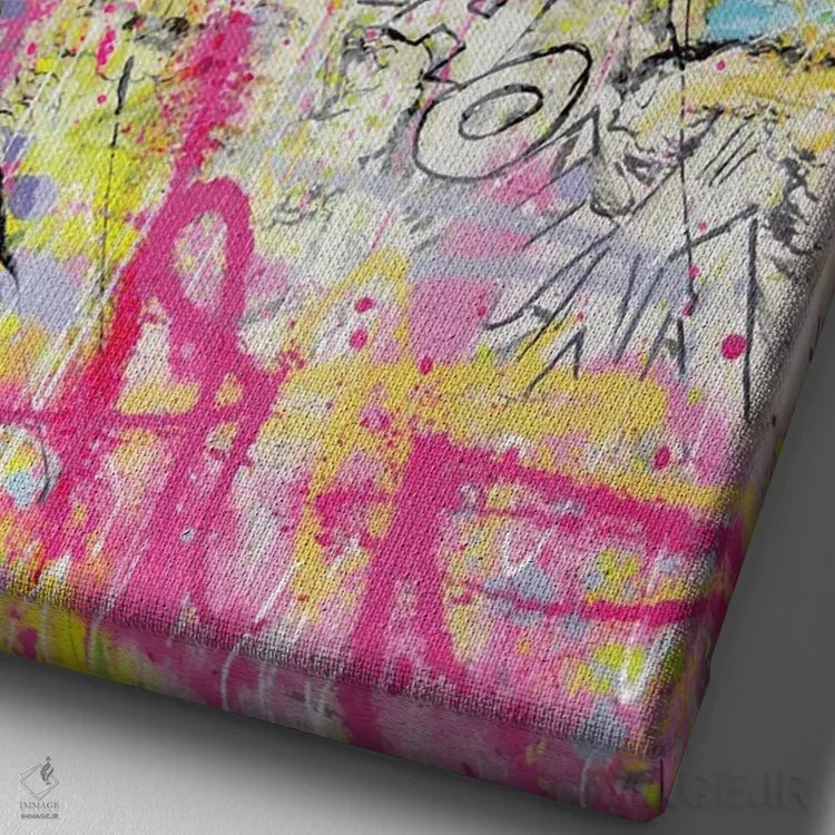 تابلو دکوراتیو گرافیتی با رنگ صورتی اثر دیوید دریوتون - نمای نزدیک بافت بوم