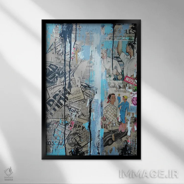 تابلو دکوراتیو کلژ روزنامه ای اثر دیوید دریوتون - نمای قابدار مشکی