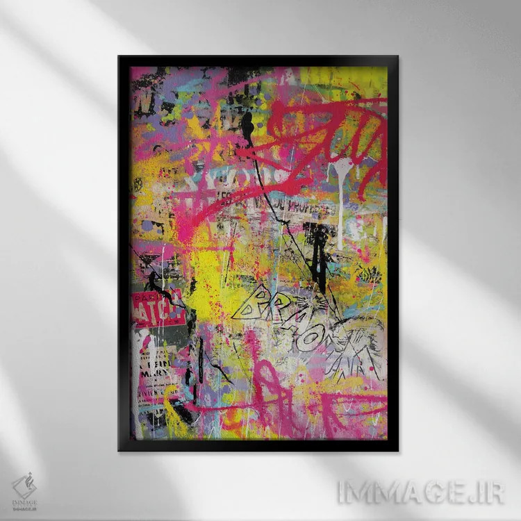 تابلو دکوراتیو گرافیتی با رنگ صورتی اثر دیوید دریوتون - نمای قابدار مشکی