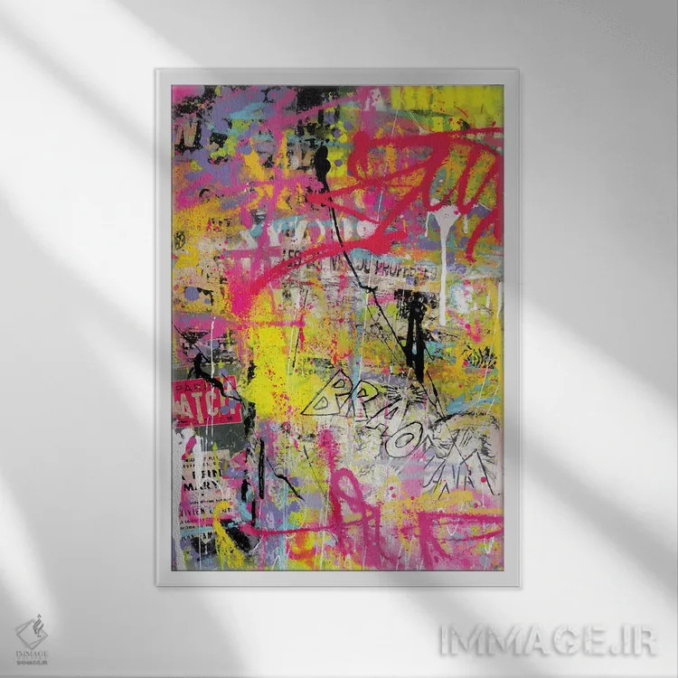 تابلو دکوراتیو گرافیتی با رنگ صورتی اثر دیوید دریوتون - نمای قابدار سفید