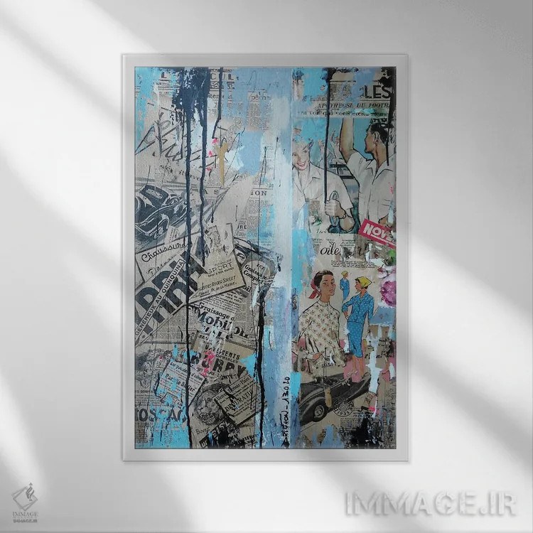 تابلو دکوراتیو کلژ روزنامه ای اثر دیوید دریوتون - نمای قابدار سفید