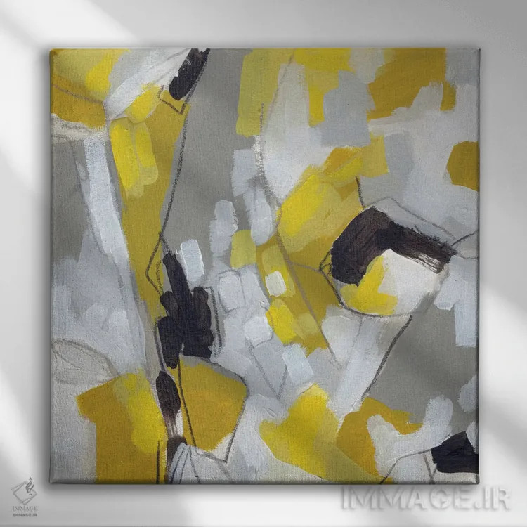 تابلو دکوراتیو کاغذ رنگی لیمویی ۱ اثر جون اریکا وس - نمای روبهرو روی دیوار