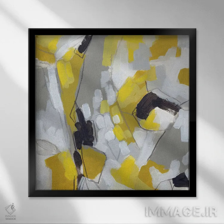 تابلو دکوراتیو کاغذ رنگی لیمویی ۱ اثر جون اریکا وس - نمای قابدار مشکی