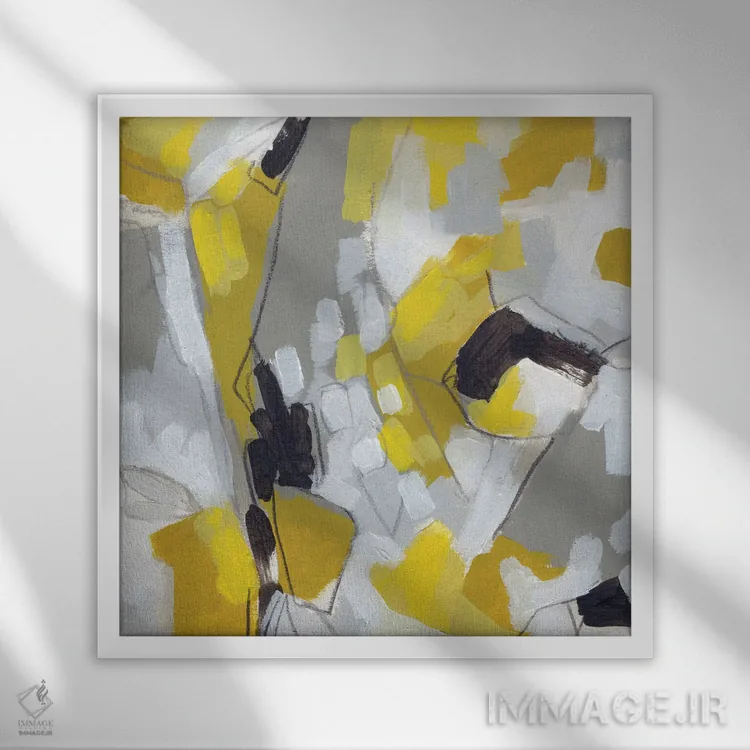 تابلو دکوراتیو کاغذ رنگی لیمویی ۱ اثر جون اریکا وس - نمای قابدار سفید