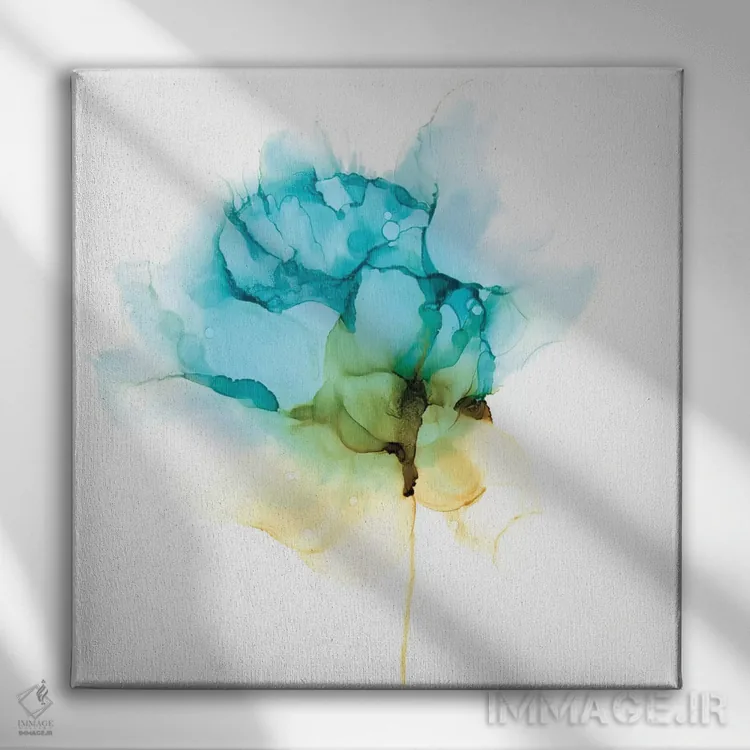 تابلو دکوراتیو شکوفایی فیروزه ای یک اثر جنیفر گلدبرگر - نمای روبهرو روی دیوار