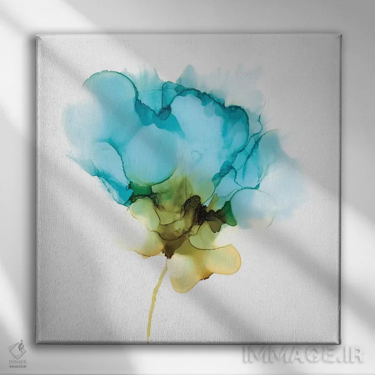 تابلو دکوراتیو شکوفایی فیروزه ای دو اثر جنیفر گلدبرگر - نمای روبهرو روی دیوار
