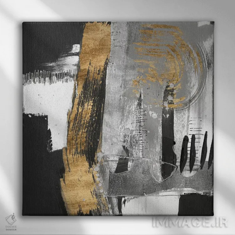 تابلو دکوراتیو ضربه های طلایی دو اثر جنیفر گلدبرگر - نمای روبهرو روی دیوار