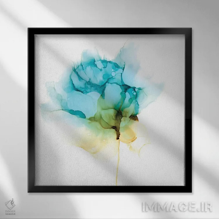 تابلو دکوراتیو شکوفایی فیروزه ای یک اثر جنیفر گلدبرگر - نمای قابدار مشکی