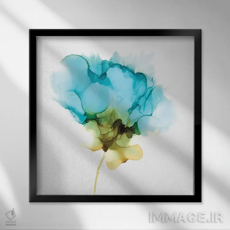 تابلو دکوراتیو شکوفایی فیروزه ای دو اثر جنیفر گلدبرگر - نمای قابدار مشکی