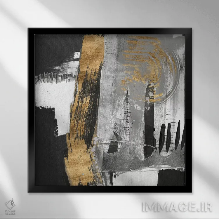 تابلو دکوراتیو ضربه های طلایی دو اثر جنیفر گلدبرگر - نمای قابدار مشکی