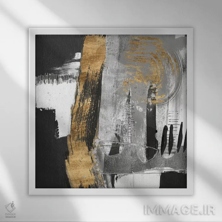 تابلو دکوراتیو ضربه های طلایی دو اثر جنیفر گلدبرگر - نمای قابدار سفید