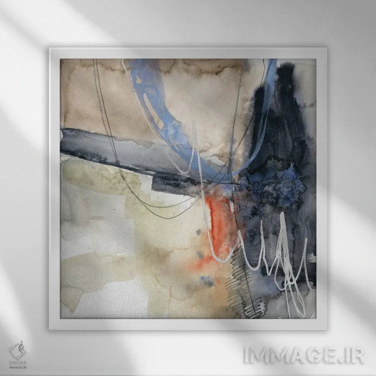 تابلو دکوراتیو مختصات انتزاعی یک اثر جنیفر گلدبرگر - نمای قابدار سفید