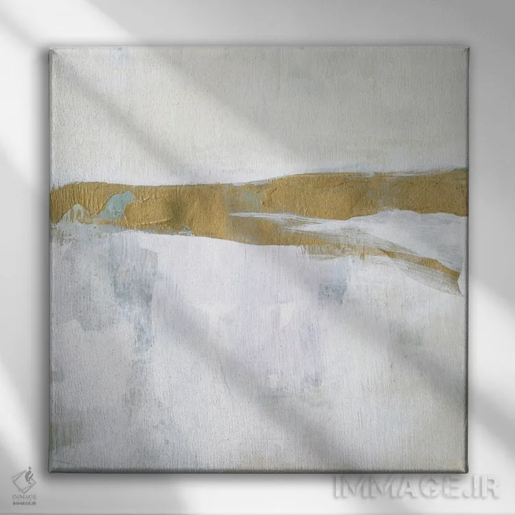 تابلو دکوراتیو افق روبان طلایی II اثر جنیفر گلدبرگر - نمای روبهرو روی دیوار