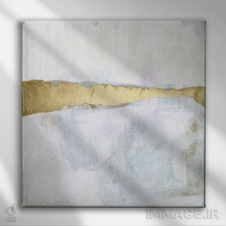 تابلو دکوراتیو افق روبان طلایی I اثر جنیفر گلدبرگر - نمای روبهرو روی دیوار