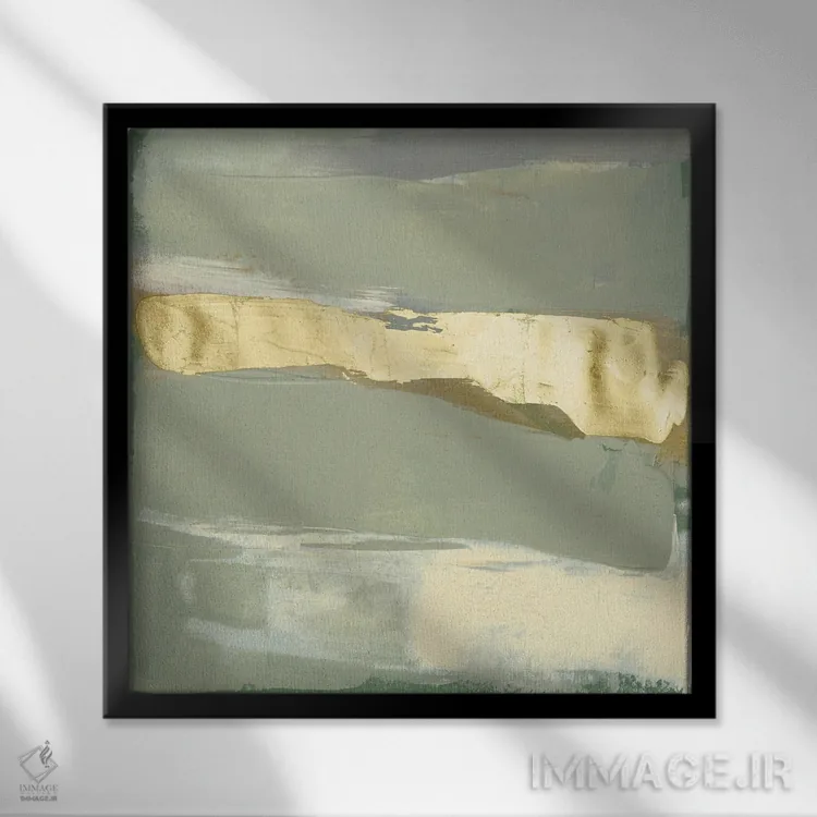 تابلو دکوراتیو حرکت قلم مریم گلی و طلا III اثر جنیفر گلدبرگر - نمای قابدار مشکی
