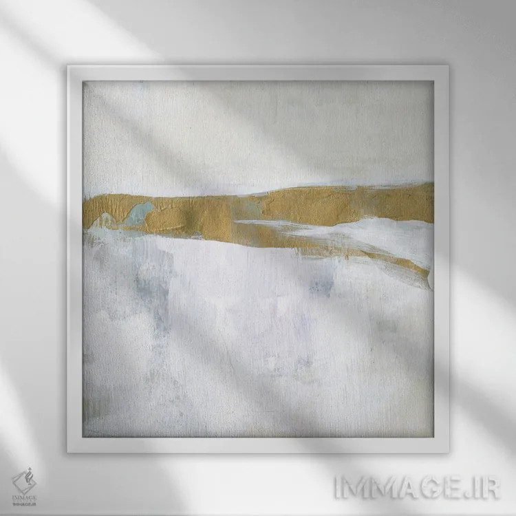 تابلو دکوراتیو افق روبان طلایی II اثر جنیفر گلدبرگر - نمای قابدار سفید