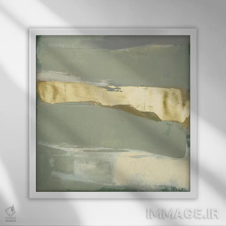 تابلو دکوراتیو حرکت قلم مریم گلی و طلا III اثر جنیفر گلدبرگر - نمای قابدار سفید