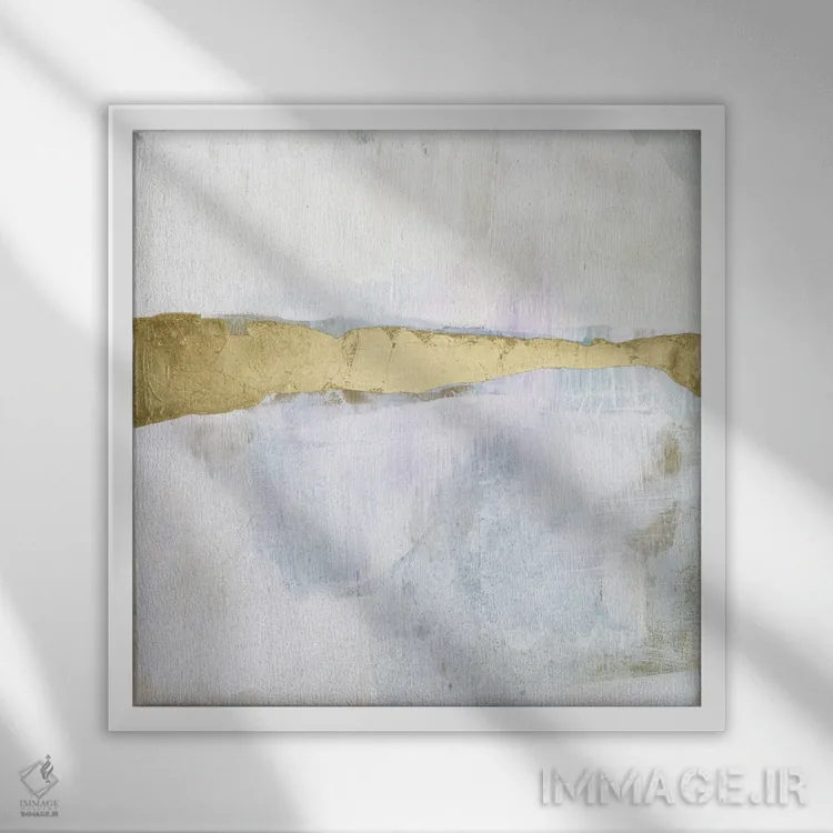 تابلو دکوراتیو افق روبان طلایی I اثر جنیفر گلدبرگر - نمای قابدار سفید