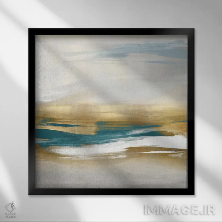 تابلو دکوراتیو هجوم طلایی فیروزه ای II اثر جیک مسینا - نمای قابدار مشکی