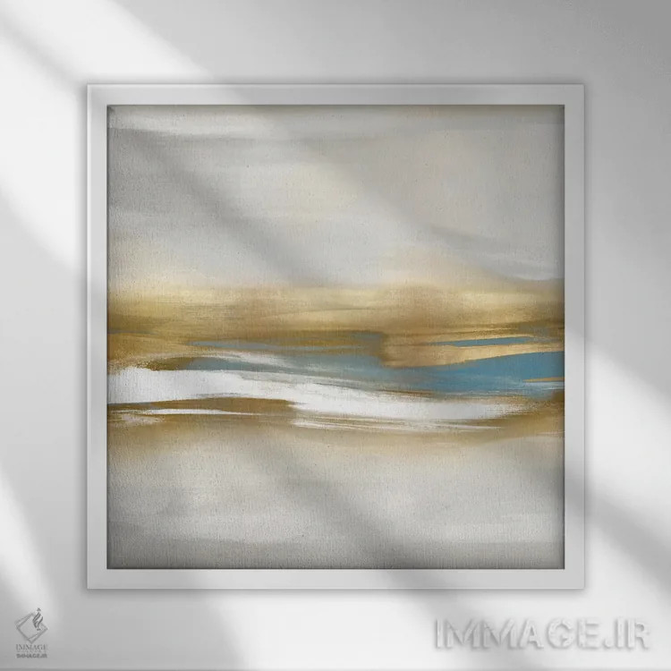 تابلو دکوراتیو درخشش طلا و فیروزه ای II اثر جیک مسینا - نمای قابدار سفید