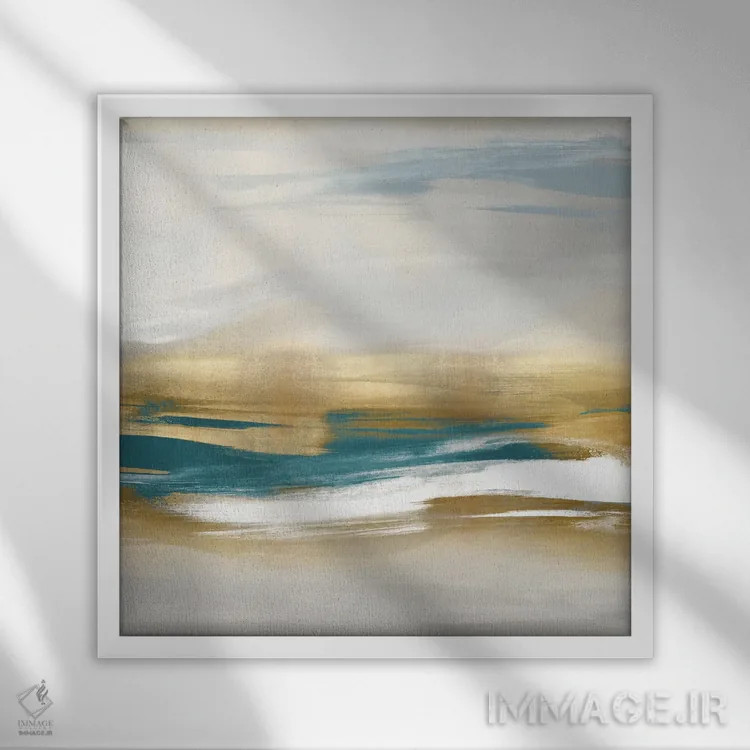تابلو دکوراتیو هجوم طلایی فیروزه ای II اثر جیک مسینا - نمای قابدار سفید