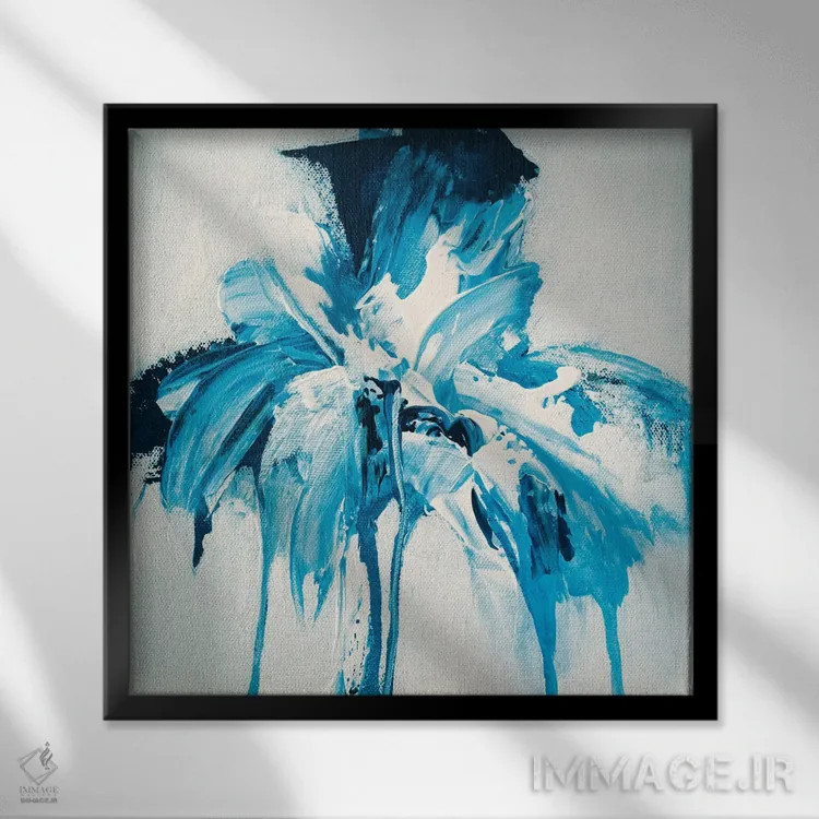 تابلو دکوراتیو آبی پیچ خورده شماره ۴ اثر جود رمدیوس - نمای قابدار مشکی