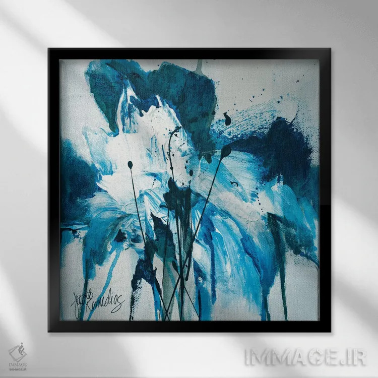 تابلو دکوراتیو آبی پیچ خورده شماره ۲ اثر جود رمدیوس - نمای قابدار مشکی