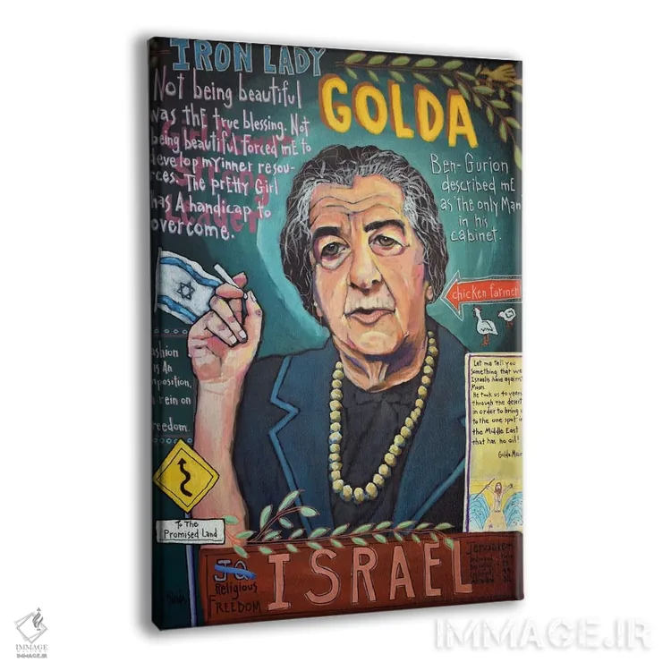 تابلو دکوراتیو گرافیتی گلدا مایر اثر دیویدای هیندز - نمای پرسپکتیو محصول